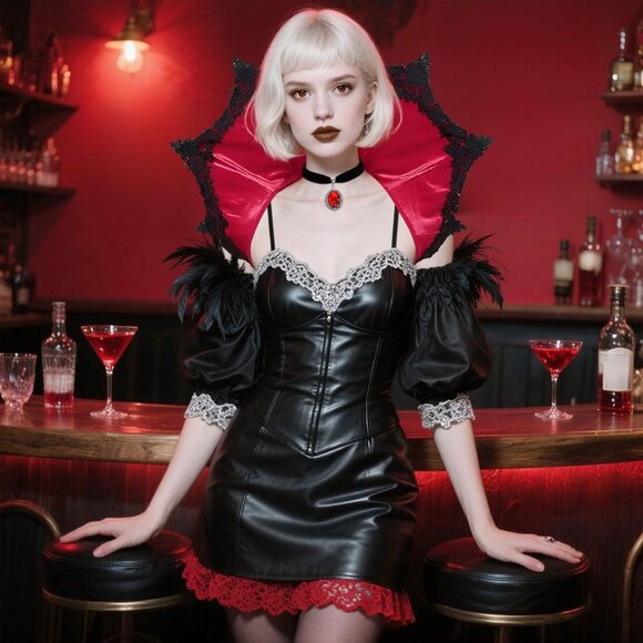 Gothic Collar Red Lace Victorian Stand Up Vampire Cosplay Halloween - Picture 4 of 9